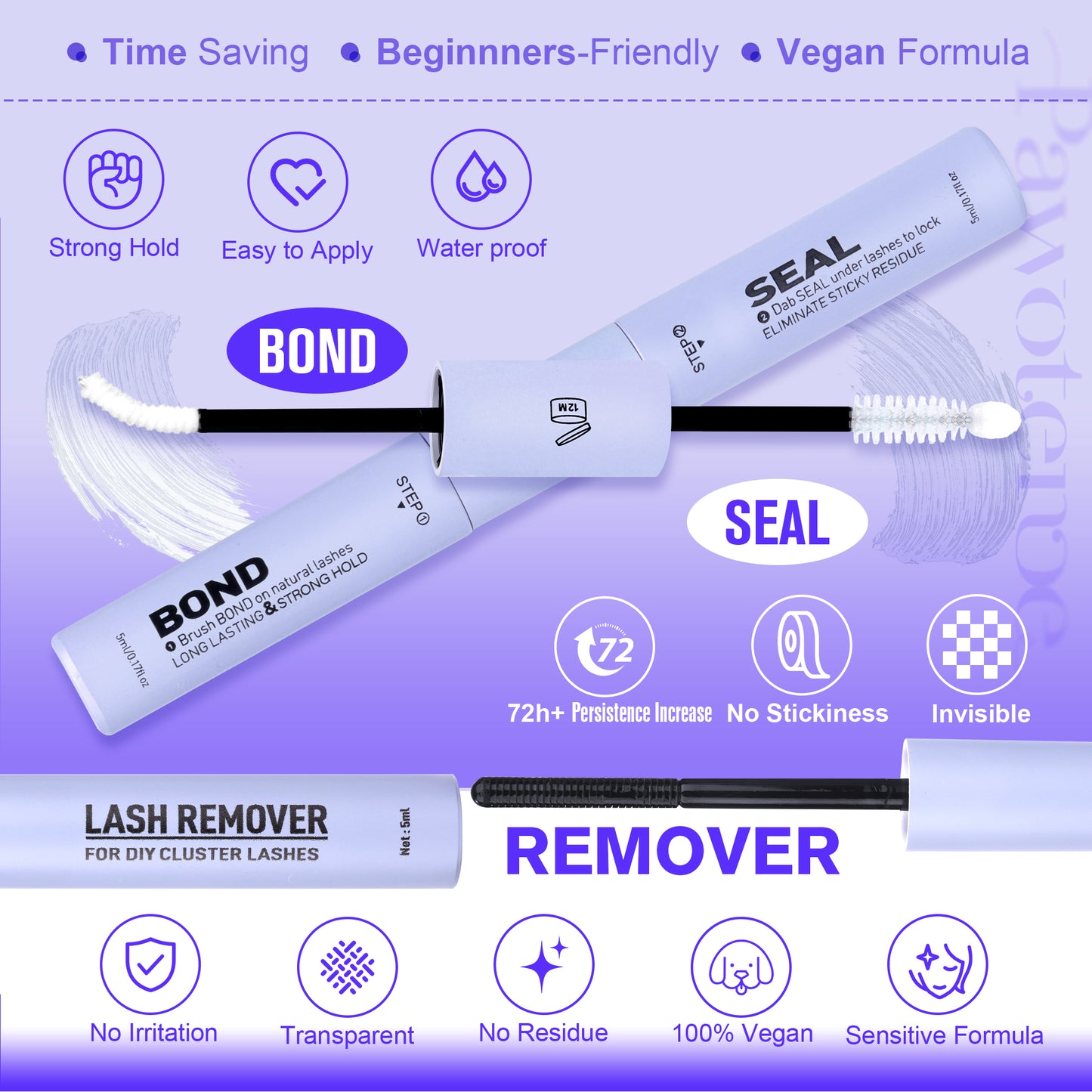 Pawotence Kira Lash Clusters Kit 10-18mm Fairy Cluster Lashes Extension Kit Wispy Lashes Cluster Eyelash Extensions with Lash Bond and Seal, Remover, Applicator