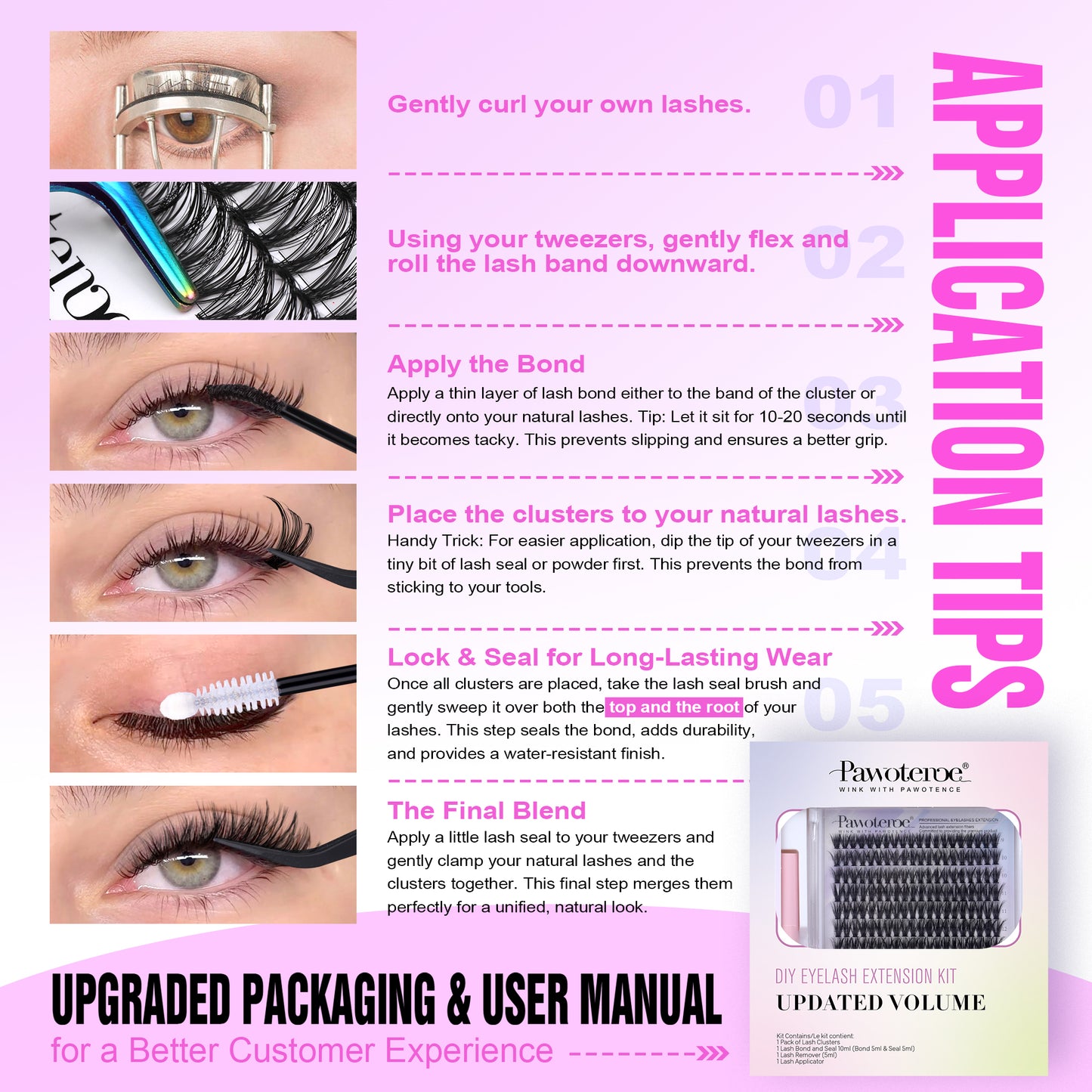 Lash Extension Kit 280pcs Individual Lash Clusters Kit 30D 40D Cluster Eyelash Extensions Kit