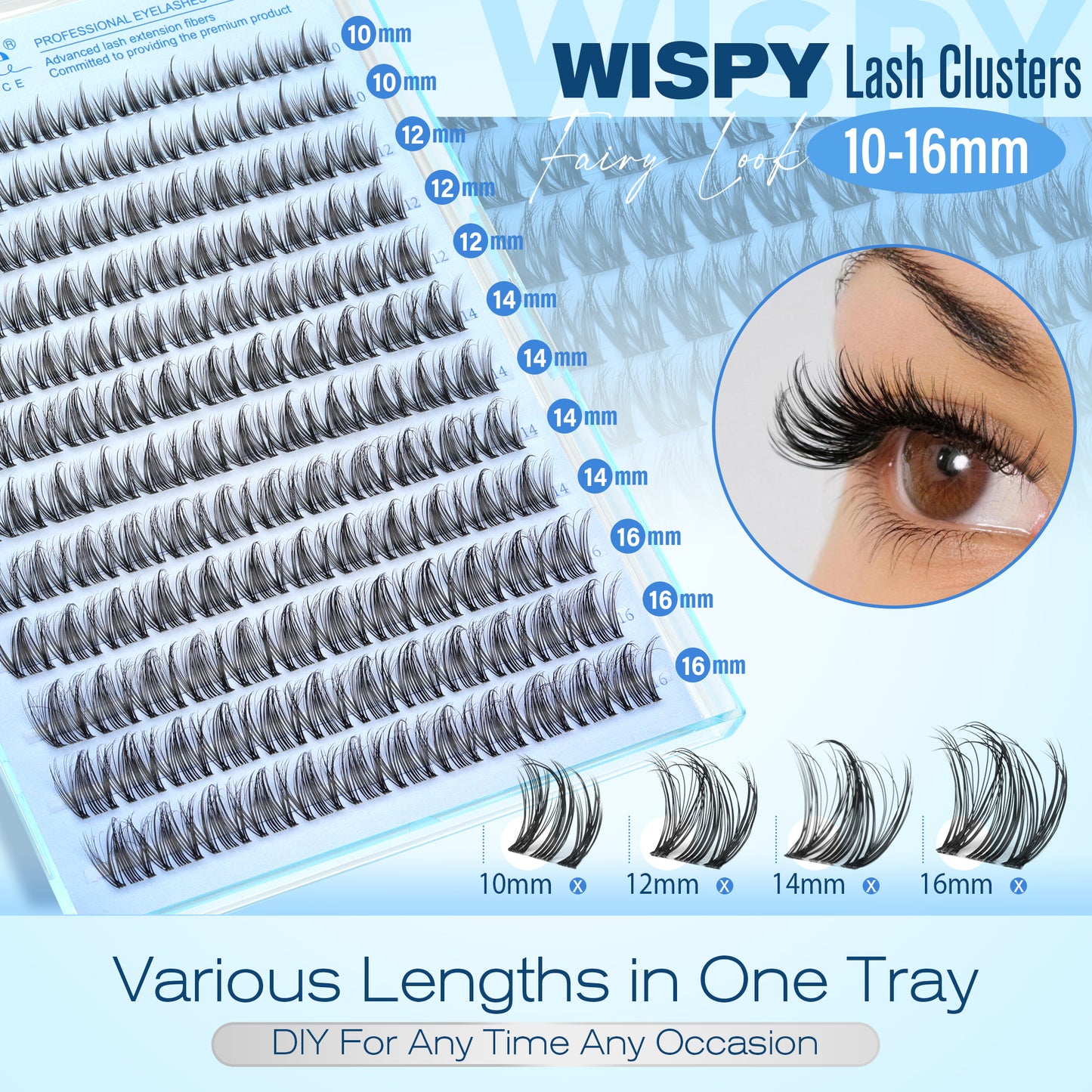 Pawotence Wispy Natural Lash Clusters Spider Lashes D Curl False Lashes Comfortable, Super Soft, Thin Band Eyelashes Clusters DIY Lash Extensions for Daily Makeup Beginner Friendly