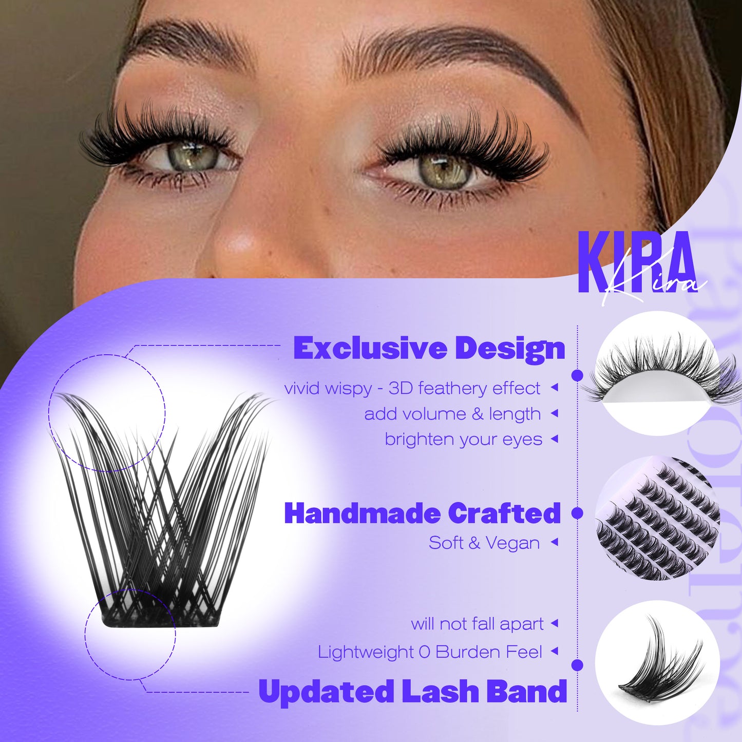 Pawotence Kira Lash Clusters Kit 10-18mm Fairy Cluster Lashes Extension Kit Wispy Lashes Cluster Eyelash Extensions with Lash Bond and Seal, Remover, Applicator