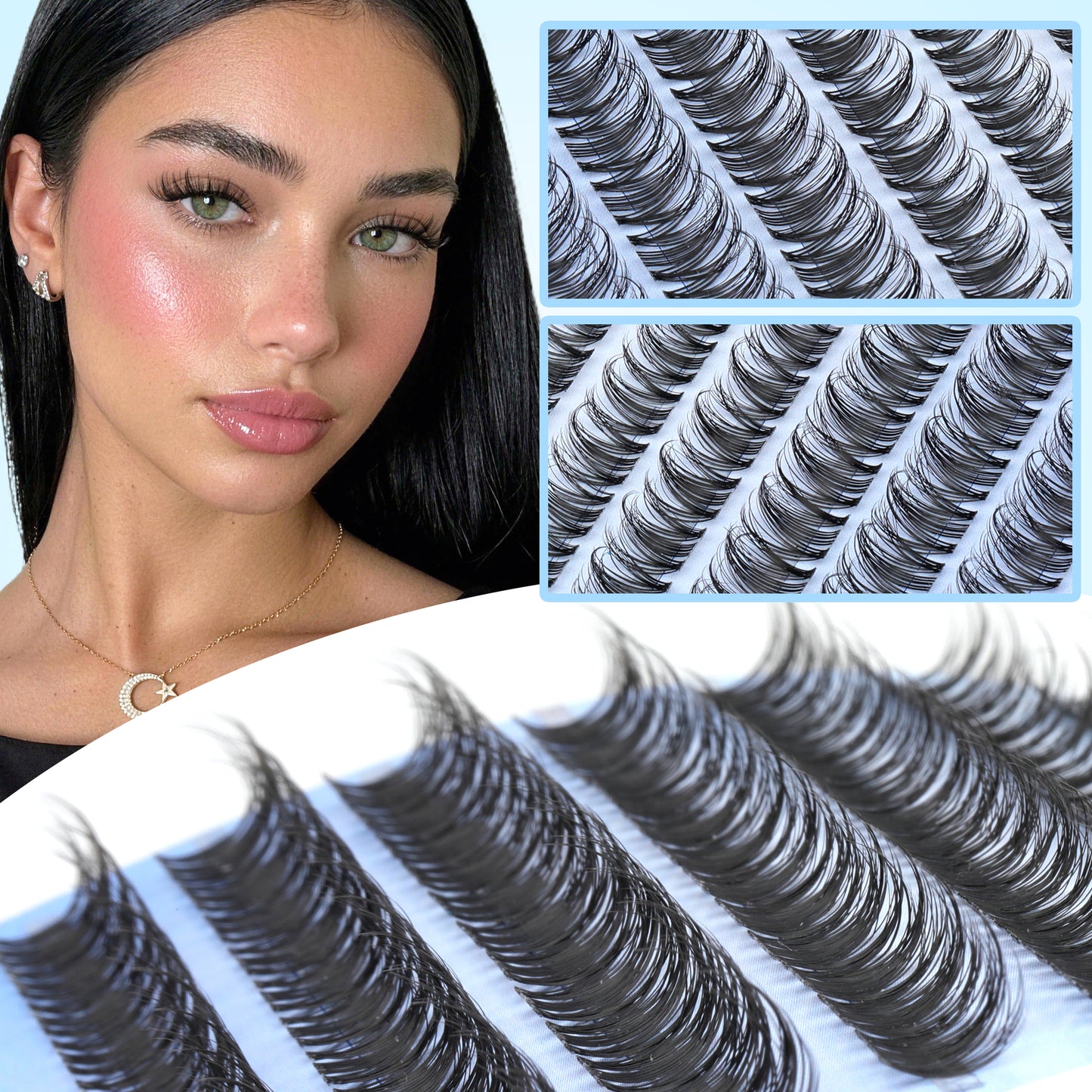 Pawotence Wispy Natural Lash Clusters Spider Lashes D Curl False Lashes Comfortable, Super Soft, Thin Band Eyelashes Clusters DIY Lash Extensions for Daily Makeup Beginner Friendly